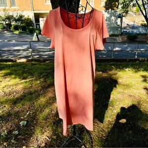 Lilla P Vibrant Coral Dress Size Small Elbow Sleeve Scoop Neck